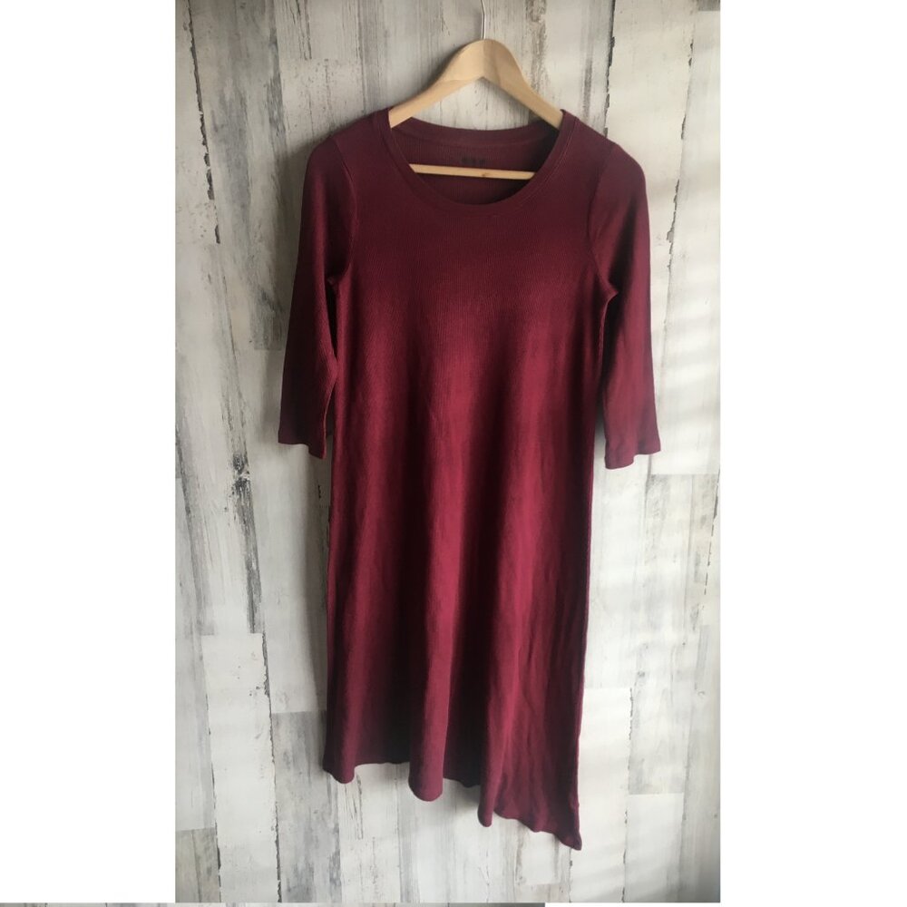 NWOT  Three Dots Asymmetrical Thermal Midi Tshirt Dress Wine Oxblood S